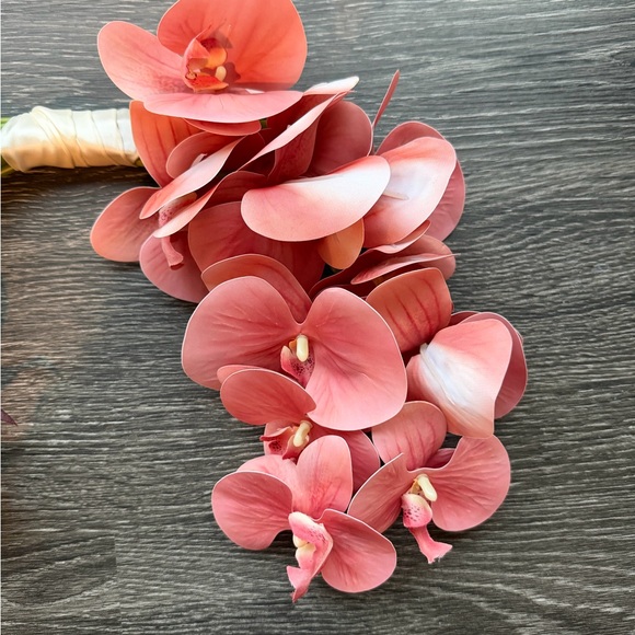 Curved Bridal Bouquet Pink Orchid and Purple Calla Lilies - Picture 8 of 10